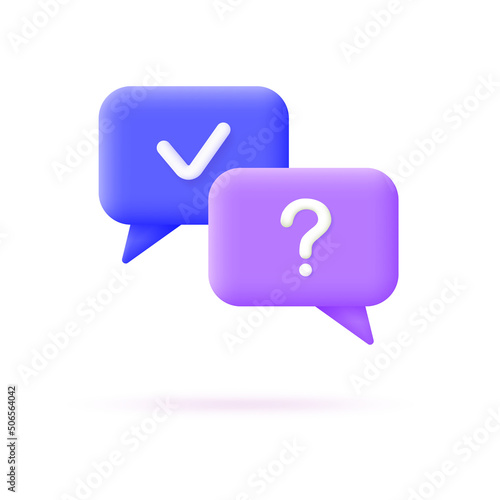 Check mark and question icon. 3d vector illustration.