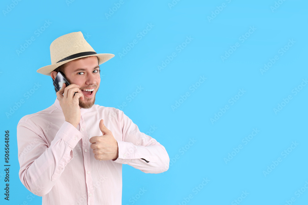 Concept of people, young man on blue background Concept of people, young man on blue background