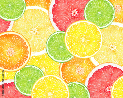 背景素材 水彩テクスチャー 柑橘スライス