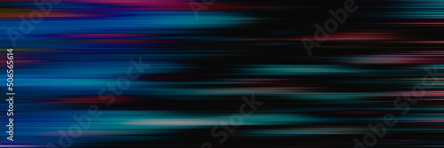 Graphic Illustration, Glowing Neon blue rays on a black background. Abstract panoramic background for design.