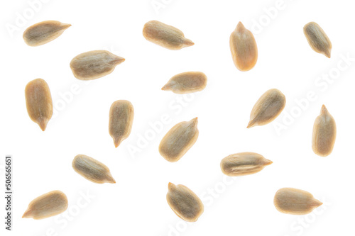 peeled sunflower seeds isolated on a white background