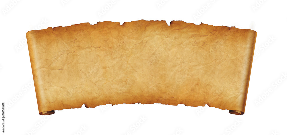 Old paper horizontal banner. Parchment scroll isolated on white