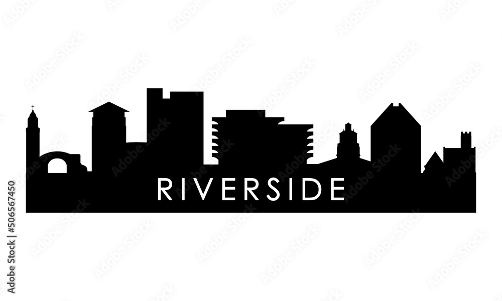Riverside skyline silhouette. Black Riverside city design isolated on white background.