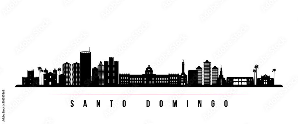 Santo Domingo skyline horizontal banner. Black and white silhouette of Santo Domingo, Dominican Republic. Vector template for your design.