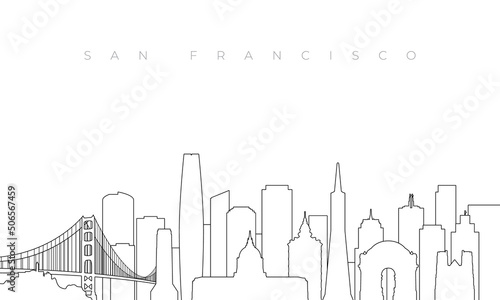 Outline San Francisco skyline. Trendy template with San Francisco city buildings and landmarks in line style. Stock vector design.