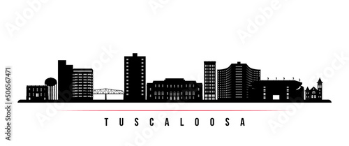 Tuscaloosa skyline horizontal banner. Black and white silhouette of Tuscaloosa, Alabama. Vector template for your design.