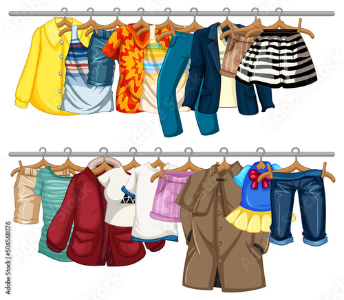Different clothes hanging on the bars