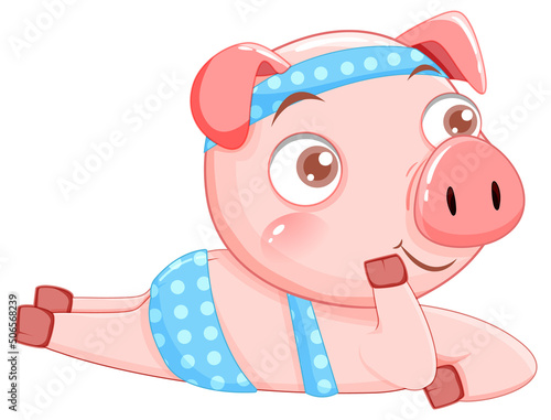 Cute pig cartoon character wearing bikini
