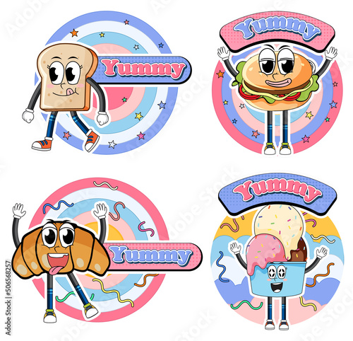 Funny food character banners set