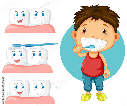 Boy brushing teeth with the teeth with gum