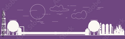 Natural gas and oil transit concept. Gas rig, chemical plant, tank storage and pipe.