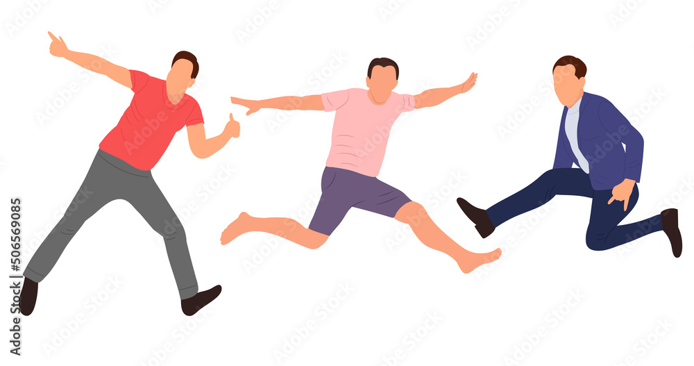 men jumping in flat design isolated, vector