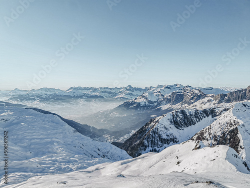 Tableau sur toile Views during skiing in de Port du Soleil in France.