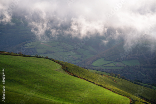 Green meadows on high hills in Triacastela photo