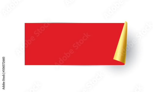 Red sheet of paper with page curl and shadow on white background