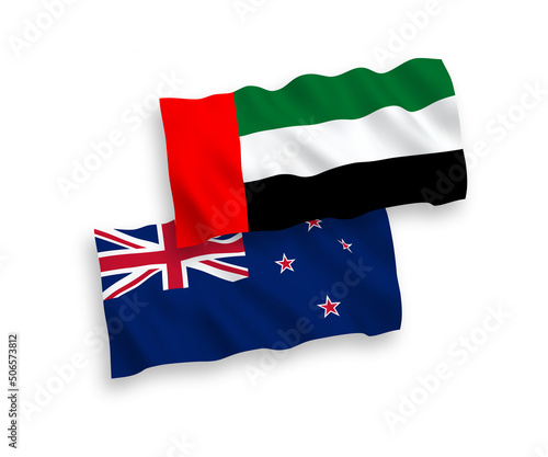Flags of New Zealand and United Arab Emirates on a white background