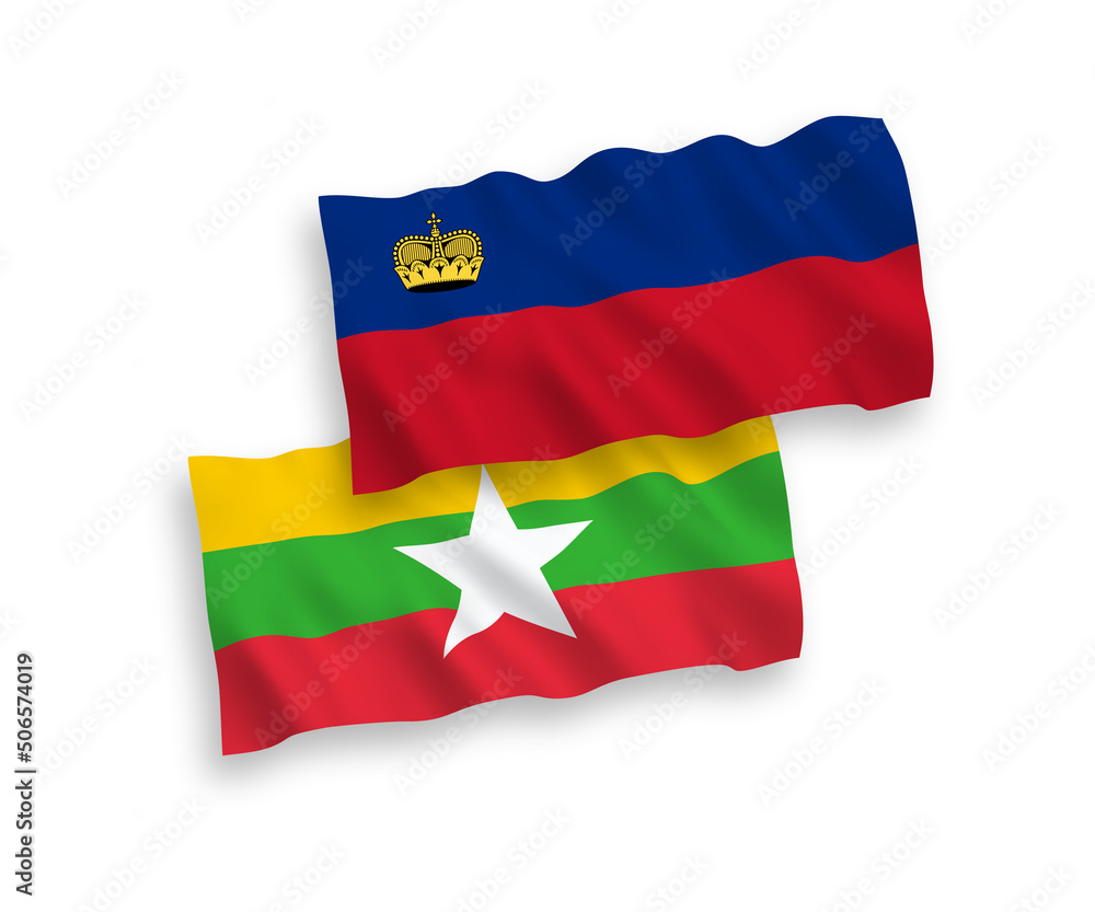 Flags of Liechtenstein and Myanmar on a white background Flags of Liechtenstein and Myanmar on a white background