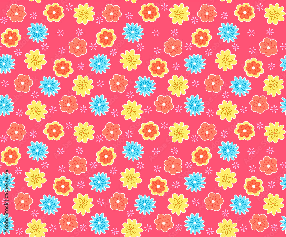 Japanese Pretty Colorful Round Flower Vector Seamless Pattern