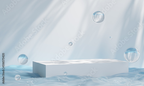 Podium on the water for product presentation. Natural beauty pedestal  relaxation and health  3d illustration.