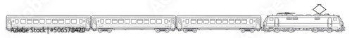 Passenger electric train - outline vector stock illustration.