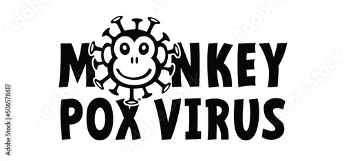 Cartoon monkey virus or monkeypox. Stop the virus belongs to the genus Orthopoxvirus in the family Poxviridae. infectious disease. Ape face with yellow banana. Vector monkey pox symbol or icon.