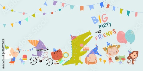 Birthday Card with Cute Animals celebrating Holiday