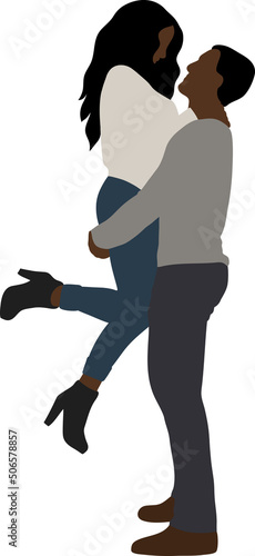 A black guy picked up his black girlfriend and she hugs his neck