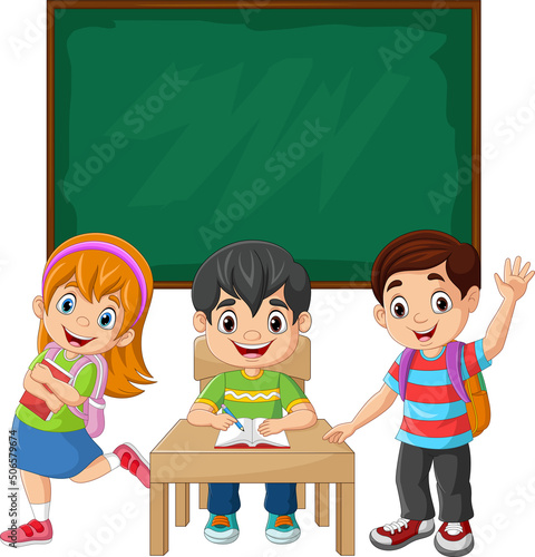 Cartoon school children in the classroom