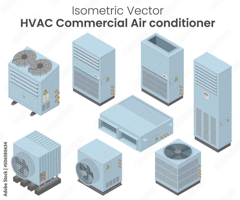 Obraz Isometric vector of air conditioners condensing unit, Chiller, VRF units, air conditioners for commercial or factory, HVAC fototapeta, plakat