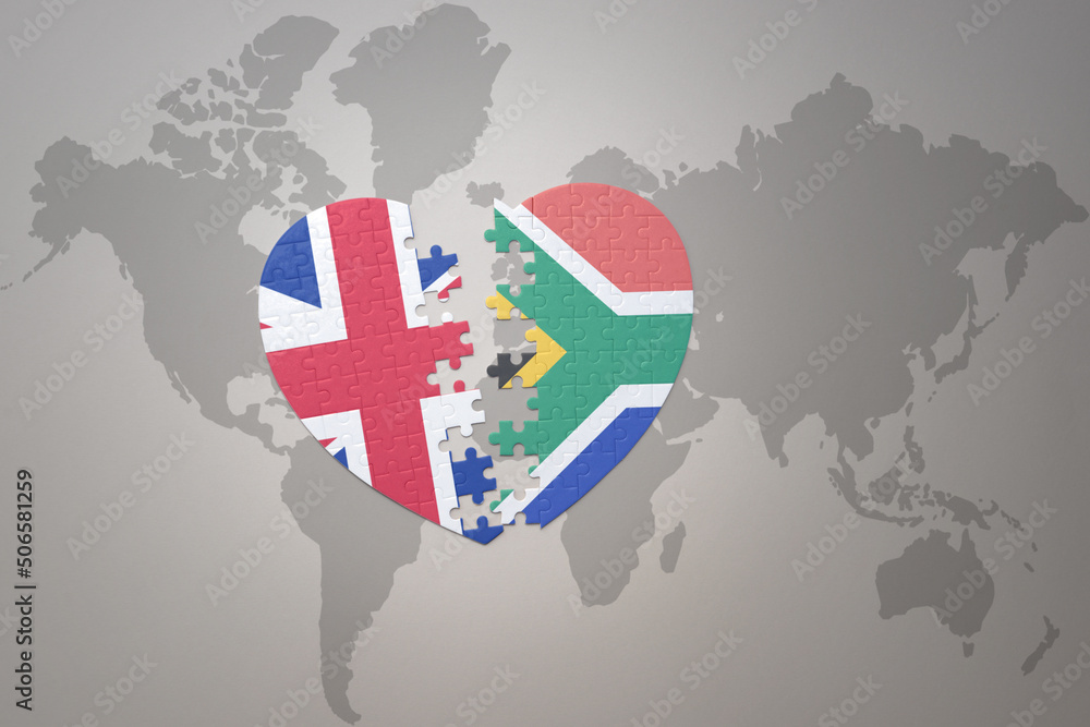 puzzle heart with the national flag of south africa and great britain ...