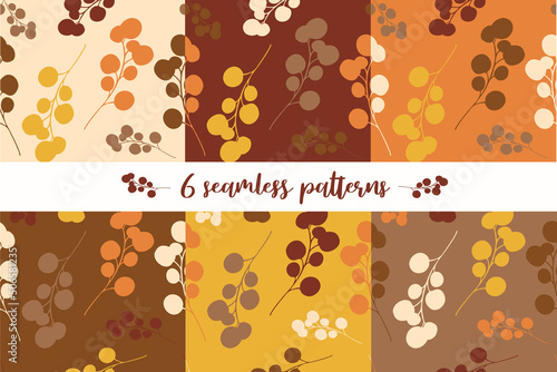 Autumn pattern on different backgrounds. Set of autumn patterns in different colors. Twig in warm shades pattern. Vector autumn pattern