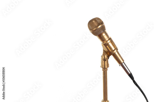 golden microphone isolated on white background