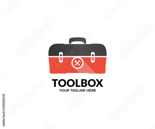 Red toolbox full of hand tools, modern toolbox logo design. Handyman Service Toolbox Or Tool Box vector design and illustration. photo
