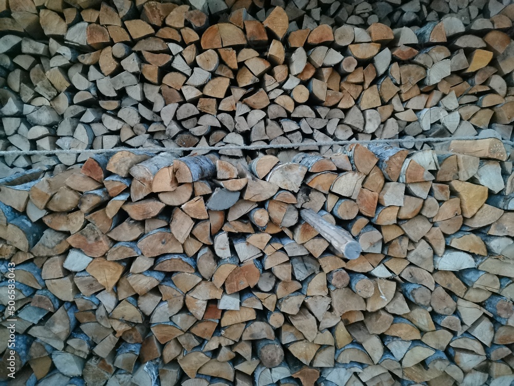split firewood collected in a log early spring in the village split firewood collected in a log early spring in the village
