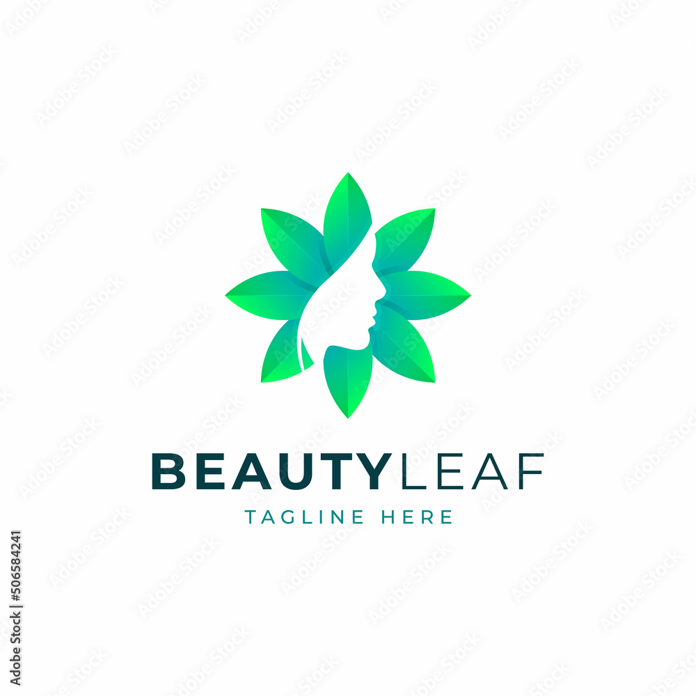 Gradient Beauty Women Face with Leaf Logo Design for Spa, Identity, Wellness, Health, Medical or Science Gradient Beauty Women Face with Leaf Logo Design for Spa, Identity, Wellness, Health, Medical or Science