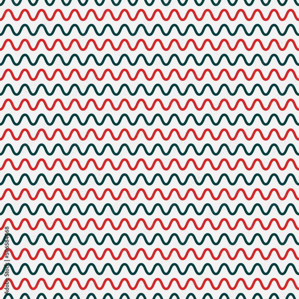 Red and green wavy lines seamless pattern.