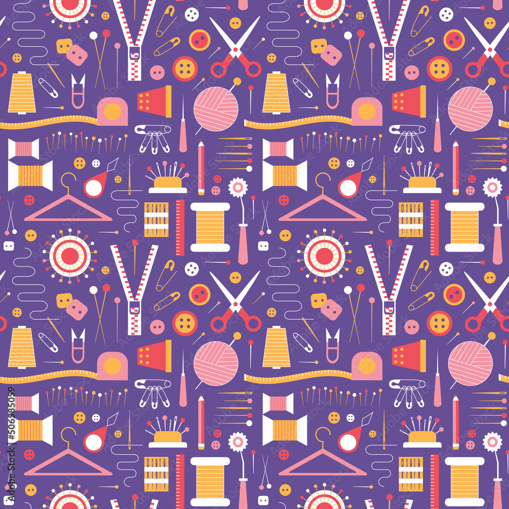 Sewing Hobby Tools and Supplies Seamless Pattern Sewing Hobby Tools and Supplies Seamless Pattern