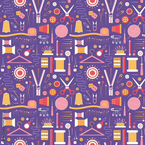 Sewing Hobby Tools and Supplies Seamless Pattern