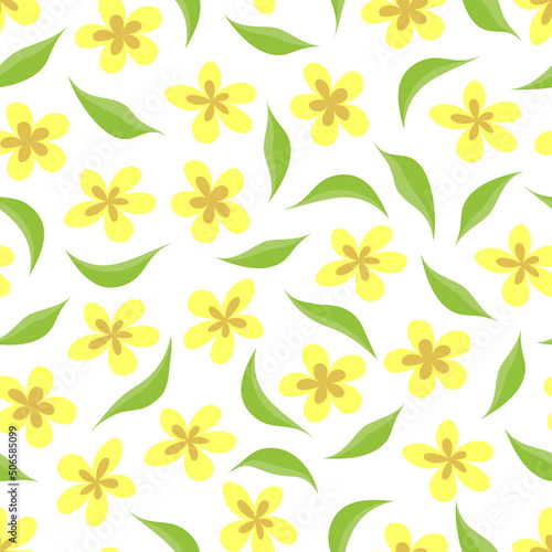 Vector seamless floral pattern. Yellow flowers and leaves on a white background. Luxury template for website design  product design  packaging  textiles  etc.