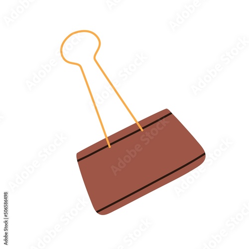 Binder foldover clip for paper binding. Clasp holder icon. Closed paperclip. Office binderclip tool. Stationery. Flat vector illustration isolated on white background
