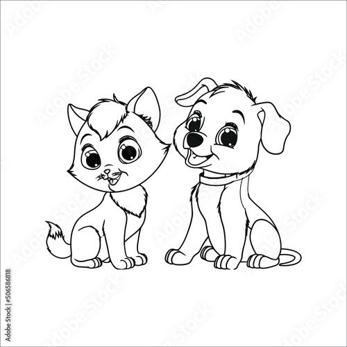 cat couple coloring page for kids