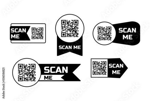 Scan me qr code icon for smartphone bundle. Set of frames quick barcode app design. Vector payment phone template
