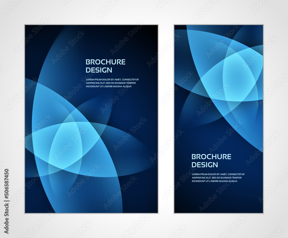 Abstract blue gradient digital dynamic flower petals multicolored purple brochure booklet cover set design template vector illustration. Futuristic elegant curve flow soft satin wave energy poster