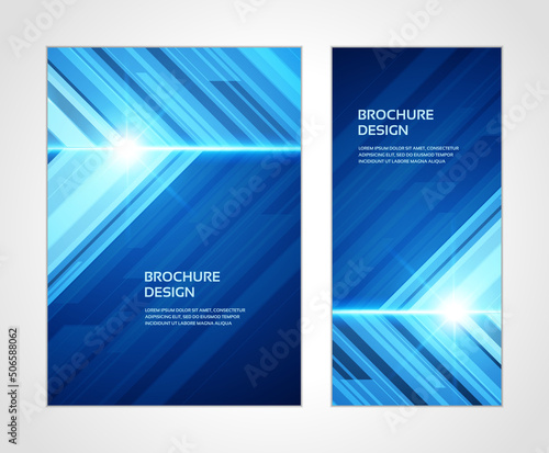 Blue abstract techno angle speed geometric flow shine lens glowing explosion brochure booklet cover set template design vector illustration. Futuristic technology dynamic frame cyber burst poster