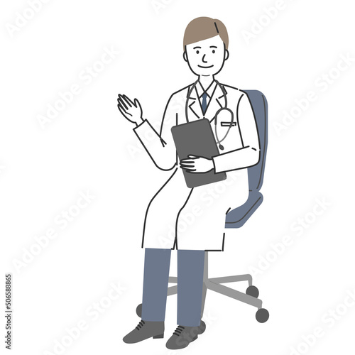 カルテを手に持ち説明をする医者