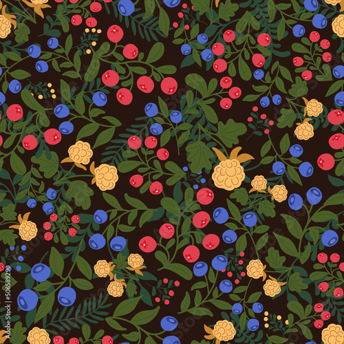 Vector Seamless Pattern with Northen Wild Berries