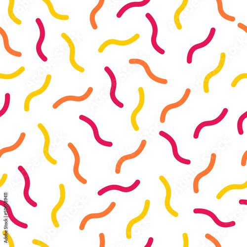 White seamless pattern with yellow and pink memphis design.