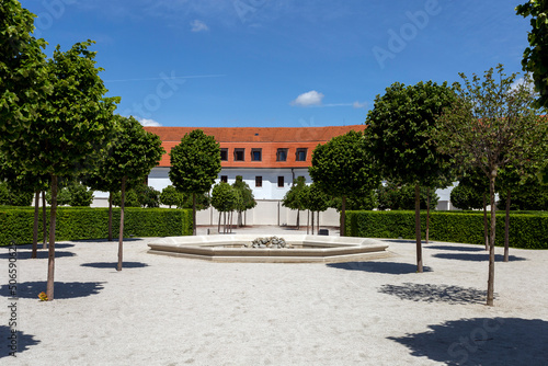 Baroque garden of the Bratislava castle on a sunny spring day