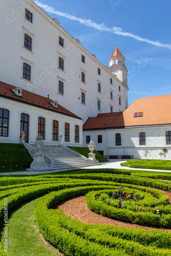 Baroque garden of the Bratislava castle on a sunny spring day