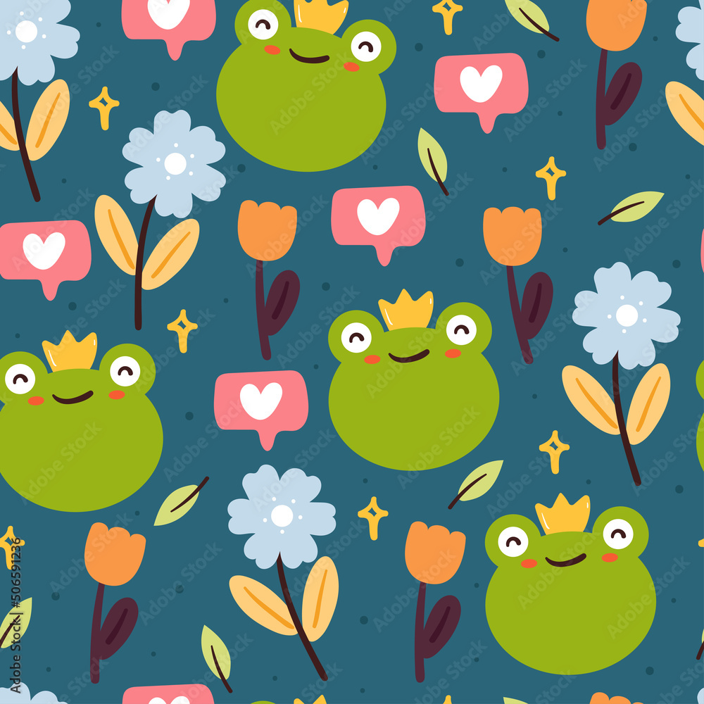 Green cute frog seamless pattern vector illustration Smiling siting  childish toad ornament Cartoon flat style wallpaper for kids baby nursery  print 4988210 Vector Art at Vecteezy